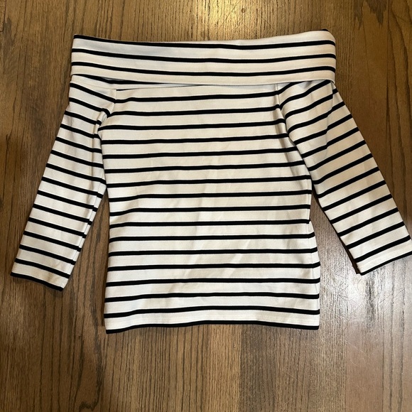 Anthropologie Rosiers Off the Shoulder Black and White Striped Top-Size XS - Picture 2 of 7